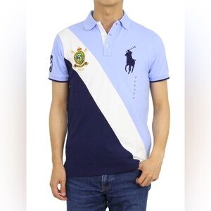 Polo Ralph Lauren Slim Fit Colorblock Golf Polo Shirt L Blue White Pony Preppy